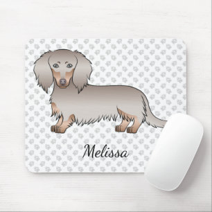 Isabella And Tan Long Hair Dachshund Dog & Name Mouse Mat