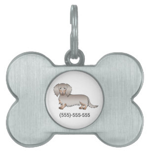 Isabella And Tan Long Hair Dachshund Dog & Number Pet ID Tag