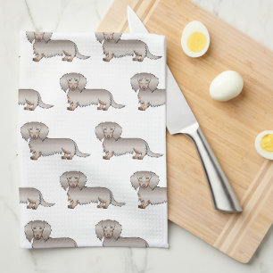 Isabella And Tan Long Hair Dachshund Dog Pattern Tea Towel