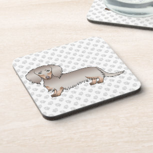 Isabella And Tan Long Hair Dachshund Dog & Paws Coaster