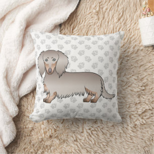 Isabella And Tan Long Hair Dachshund Dog & Paws Cushion