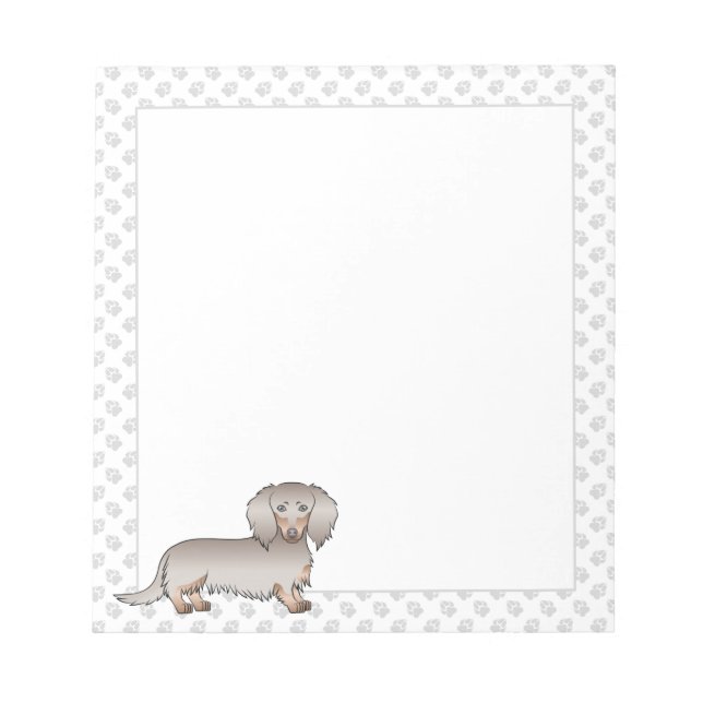 Isabella And Tan Long Hair Dachshund Dog & Paws Notepad (Front)
