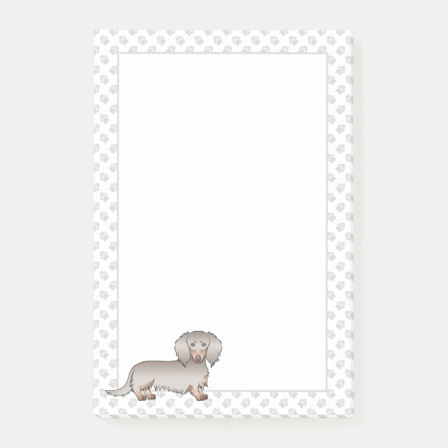 Isabella And Tan Long Hair Dachshund Dog & Paws Post-it Notes (Front)