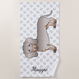 Isabella And Tan Short Hair Dachshund Dog And Name Beach Towel