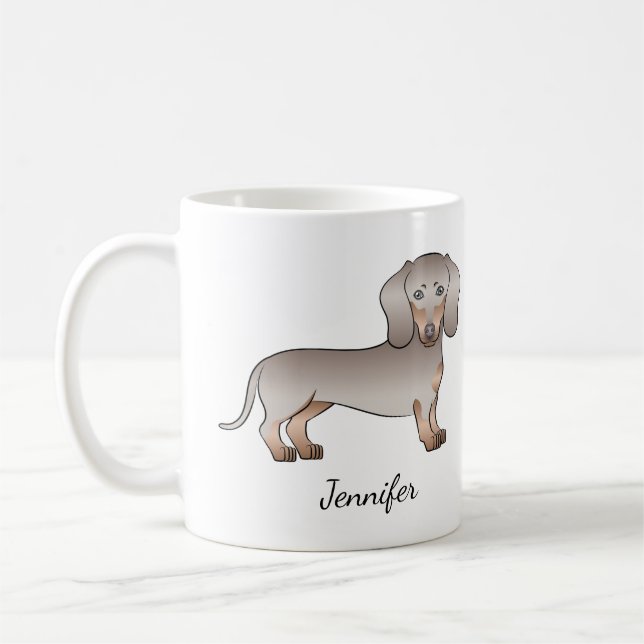 Isabella And Tan Short Hair Dachshund Dog And Name Coffee Mug (Left)