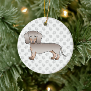 Isabella And Tan Short Hair Dachshund Dog And Paws Ceramic Tree Decoration
