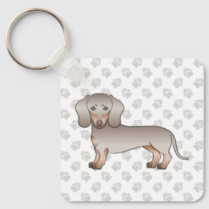 Isabella And Tan Short Hair Dachshund Dog And Paws Key Ring