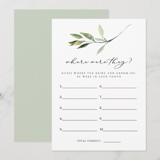ISABELLA Boho Greenery Where Were They Bridal Game Invitation (Front/Back)