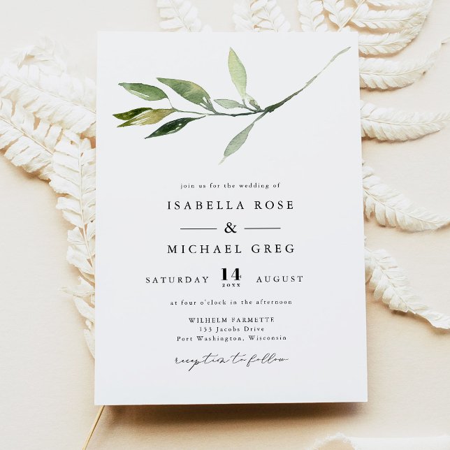 ISABELLA Classic Elegant Minimal Greenery Wedding Invitation (Creator Uploaded)