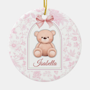 Isabella   Custom Pink Teddy Bear Nursery Design  Ceramic Tree Decoration