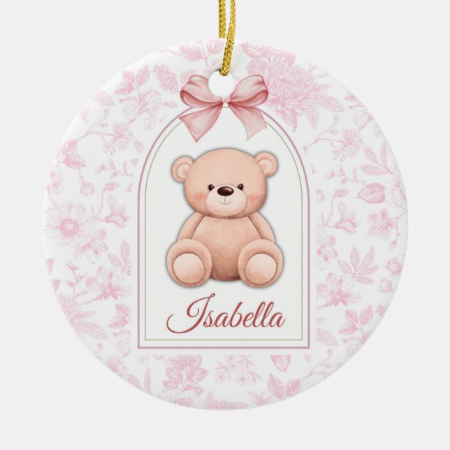 Isabella | Custom Pink Teddy Bear Nursery Design  Ceramic Tree Decoration (Front)