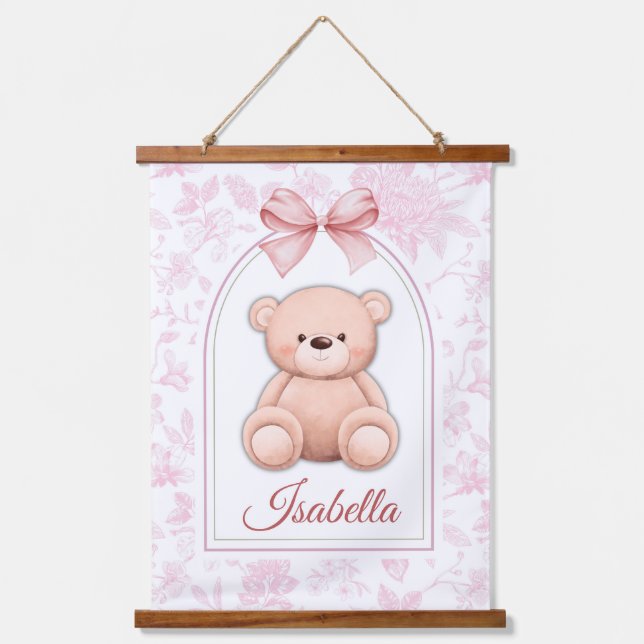 Isabella | Custom Pink Teddy Bear Nursery Design  Hanging Tapestry (Front)