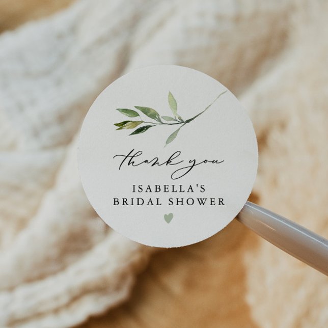 ISABELLA Elegant Boho Greenery Leaf Bridal Shower Classic Round Sticker (Creator Uploaded)