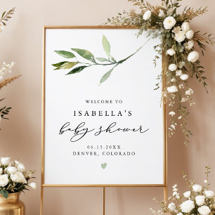 ISABELLA Elegant Greenery Baby Shower Welcome Poster