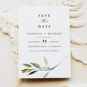 ISABELLA Elegant Minimal Greenery Save the Date Invitation