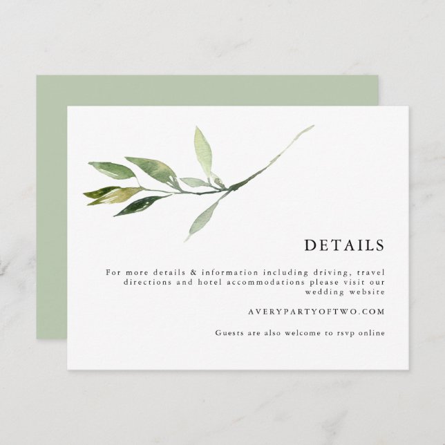 ISABELLA Elegant Minimal Greenery Wedding Details Invitation (Front/Back)