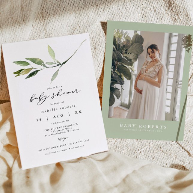 ISABELLA Elegant Minimalist Greenery Baby Shower Invitation (Creator Uploaded)