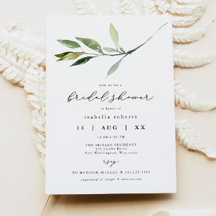 ISABELLA Elegant Minimalist Greenery Bridal Shower Invitation