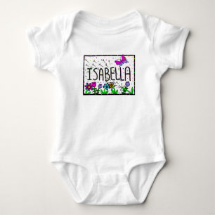 Isabella Girl's Name, Whimsical Art   Baby Bodysuit
