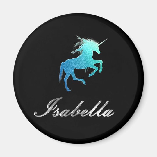 Isabella name magnet - Glitter Unicorn, shiny