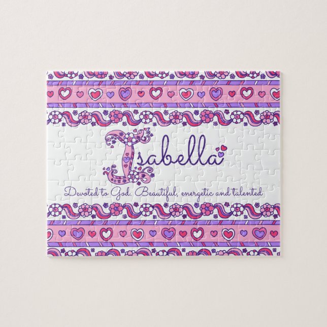 Isabella name meaning pink purple jigsaw puzzle (Horizontal)