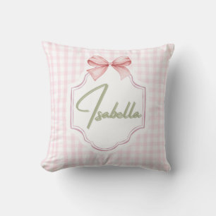 Isabella Personalized Pink Bow & Gingham Print  Cushion