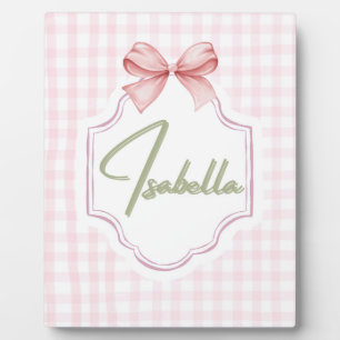 Isabella Personalized Pink Bow & Gingham Print  Plaque