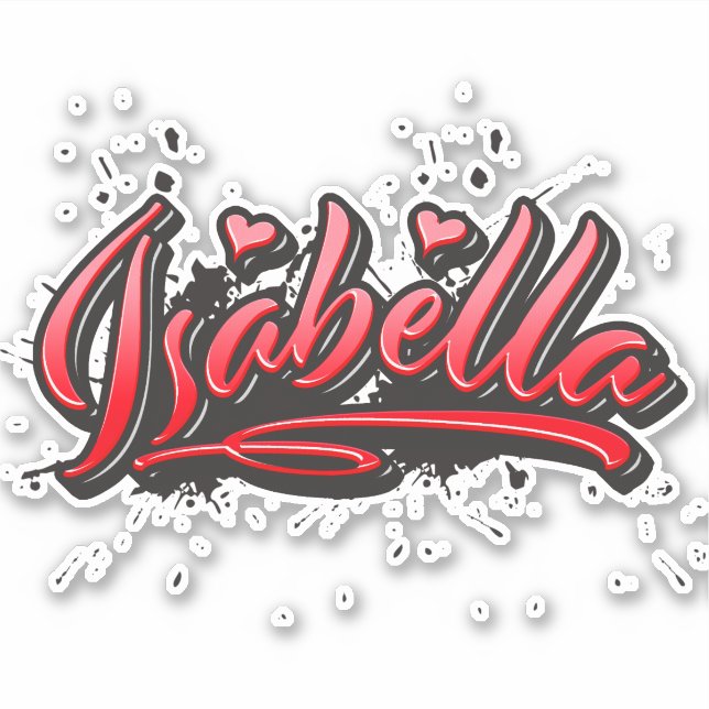 Isabella red Heart Graffiti Sticker (Front)