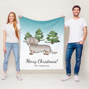 Isabella & Tan Long Hair Dachshund Winter Forest Fleece Blanket