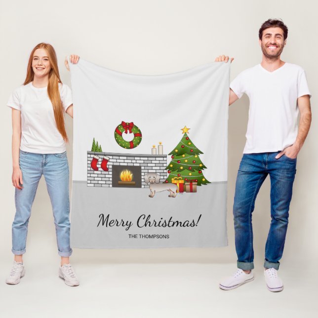 Isabella & Tan Smooth Coat Dachshund - Christmas Fleece Blanket (In Situ)