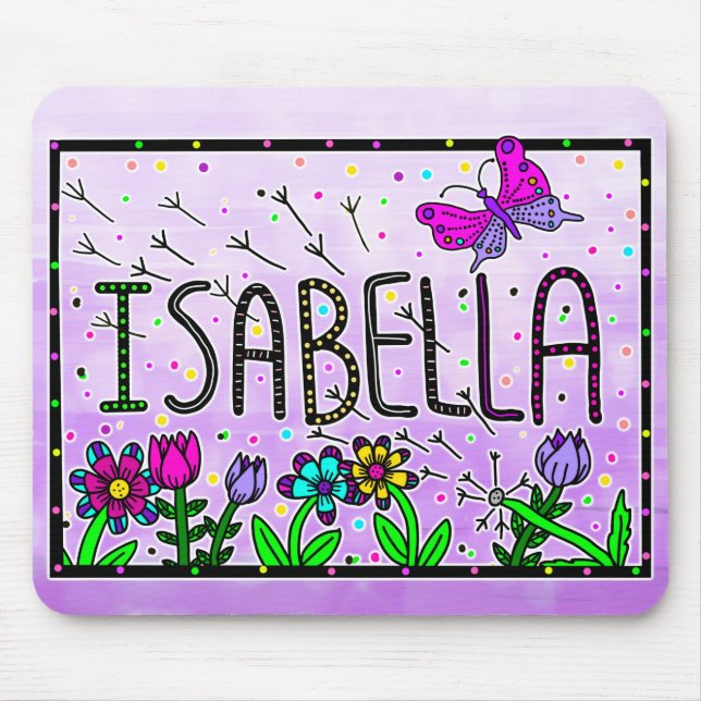 Isabella - The Name Isabella Whimsical Drawing Mouse Mat (Front)