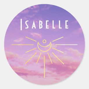Isabelle Name Stickers Round Sun Boho Hippie Girl