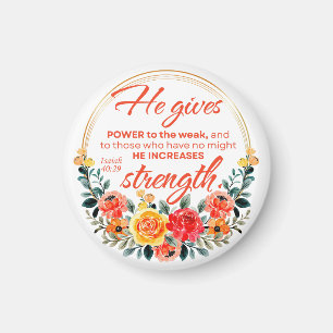 Isaiah 40:29 He gives power Red Floral Scripture Magnet