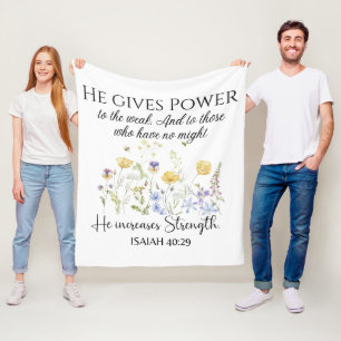Isaiah 40:29 He gives power Wildflowers Scripture Fleece Blanket