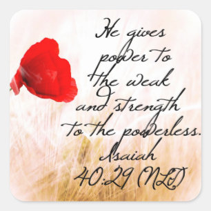 Isaiah 40:29 NLT Bible Verse Square Sticker