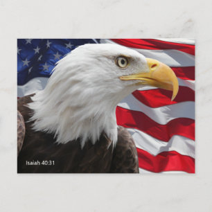 Isaiah 40:31 American Flag Mount Up on Eagle Wings Postcard