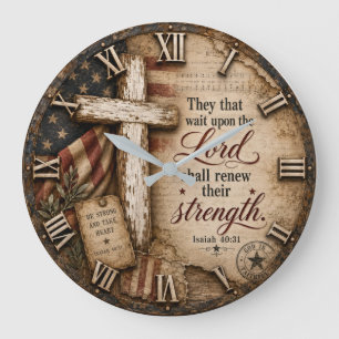 Isaiah 40:31 Christian Patriotic Cross Decor Large Clock