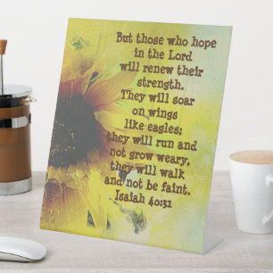 Isaiah 40:31 Sunflower with Scripture Spiritual Pedestal Sign