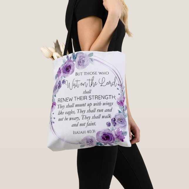Isaiah 40:31 Those who Wait on the Lord Floral Tote Bag (Close Up)