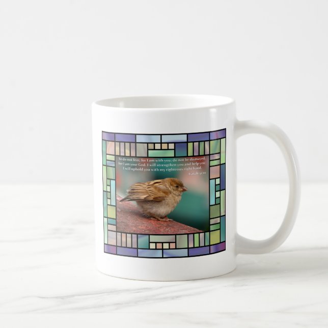 Isaiah 41:10 Bible Verse With Bird Stained Glass Coffee Mug (Right)