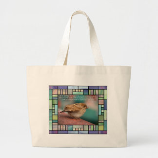 Isaiah 41:10 Bible Verse With Bird Stained Glass Large Tote Bag