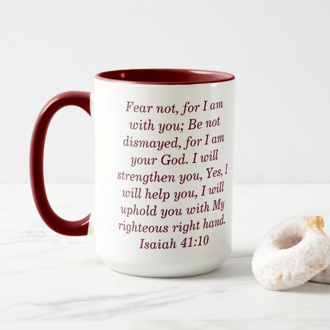 Isaiah 41:10 Custom Scripture Two-Tone Coffee Mug (With Donut)