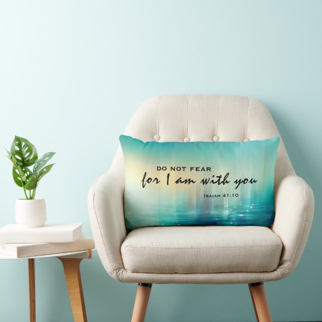 Isaiah 41:10 Do Not Fear Bible Verse Blue Abstract Lumbar Cushion (Chair)