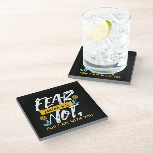 Isaiah 41:10 - Fear Not Inspirational Bible Verse  Glass Coaster (Angled)