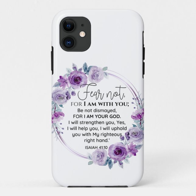 Isaiah 41:10 Fear not Purple Floral Scripture Case-Mate iPhone Case (Back)