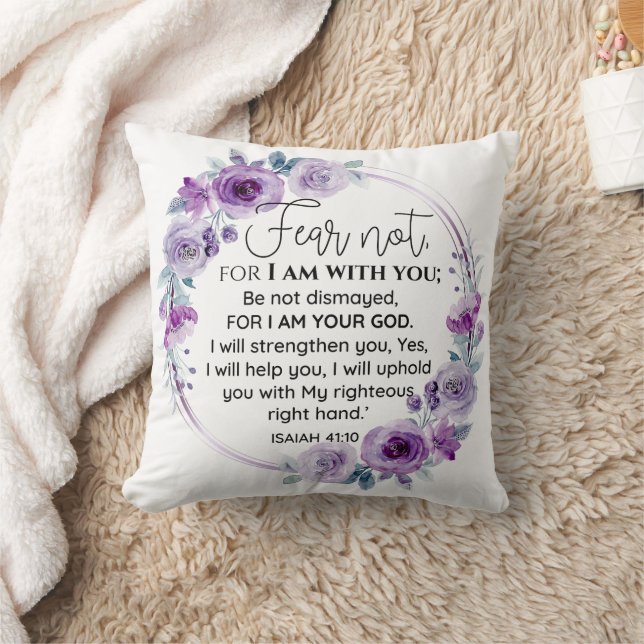 Isaiah 41:10 Fear not Purple Floral Scripture Cushion (Blanket)