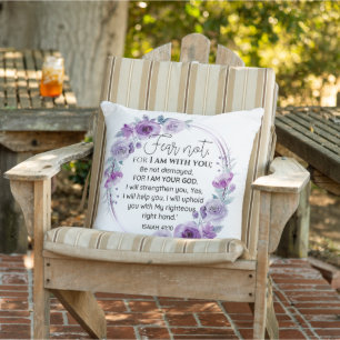 Isaiah 41:10 Fear not Purple Floral Scripture Cushion