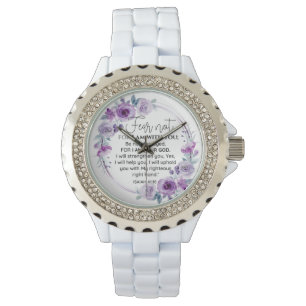 Isaiah 41:10 Fear not Purple Floral Scripture Watch