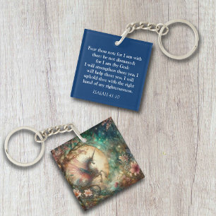  Isaiah 41:10 Scripture Vintage Watercolor Unicorn Key Ring