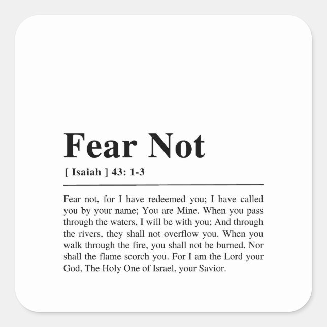 Isaiah 43:1-3 Fear Not Square Sticker (Front)